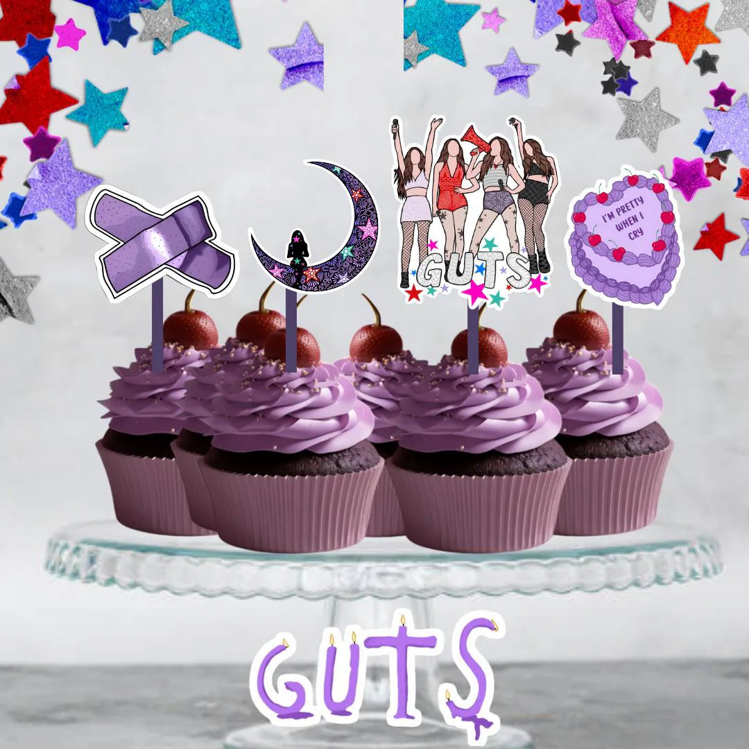 Pop Singer Themed Purple Cupcake treat toppers, inspired by Olivia cake topper, pop star party kids, teen, adult. Birthday decor