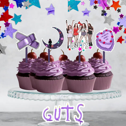 Pop Singer Themed Purple Cupcake treat toppers, inspired by Olivia cake topper, pop star party kids, teen, adult. Birthday decor