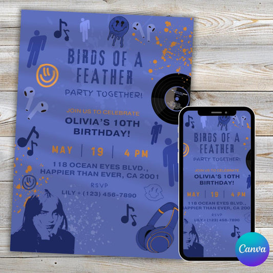 Blue Hair Color Themed Birthday Invitation, Fan Made Inspired by Music Artists, Kids Teens Adults Birthday Invite, Canva Editable