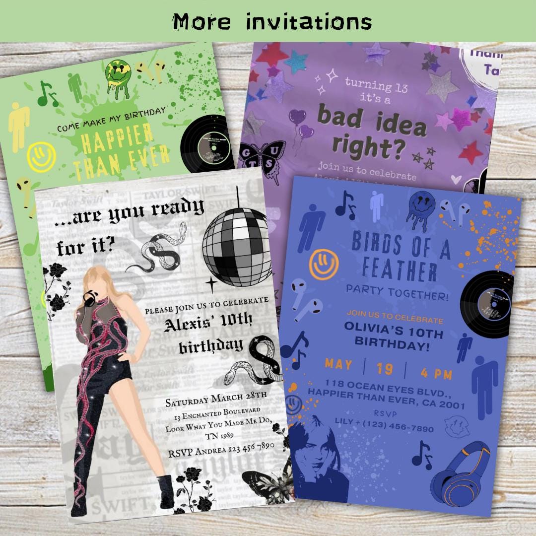 Happier Than Ever Invitation, Billie Eilish Inspired, Kids Teens Adult Party invite, Pop singer themed, Canva Editable, Personalized