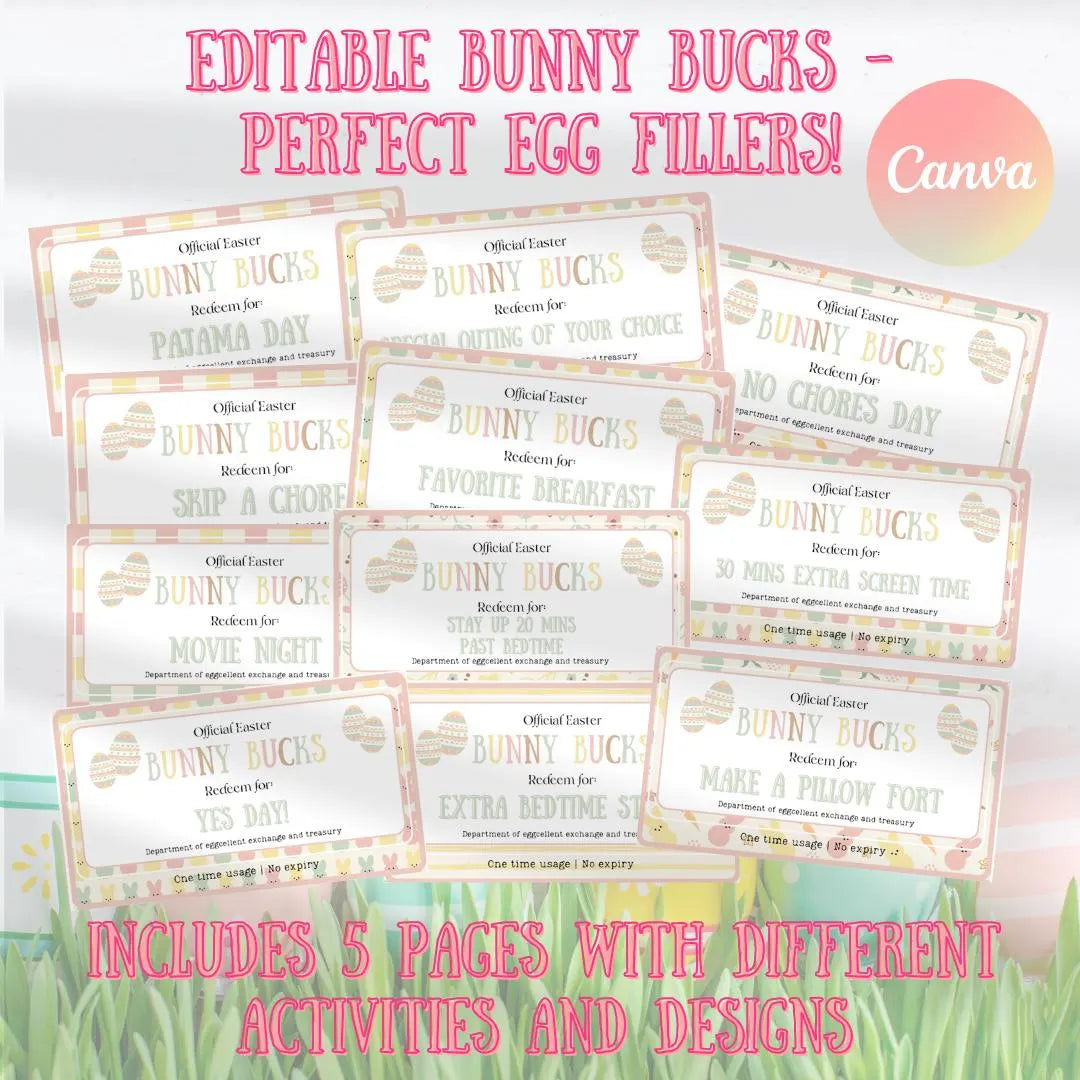 Easter Egg Hunt Bundle, 12+ Printable Easter Bunny Surprises, Bunny Letters Notes, Coupons, Kids/Teens Easter Activities, Canva Editable, Personalized Custom