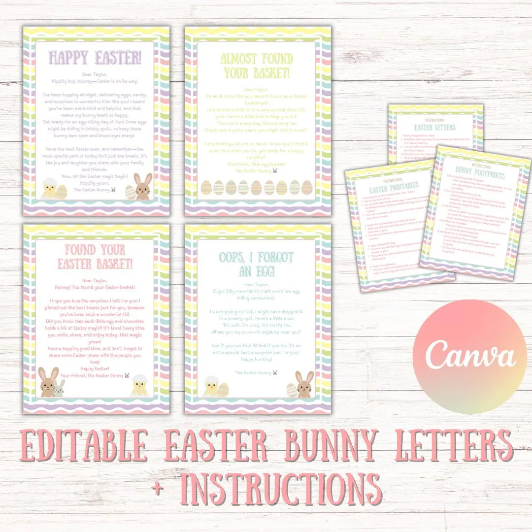 Easter Bunny Bundle Egg hunt, 12+ Printable Bunny surprises, letters coupons, Kids/Teens Easter Activities, Template, Customizable