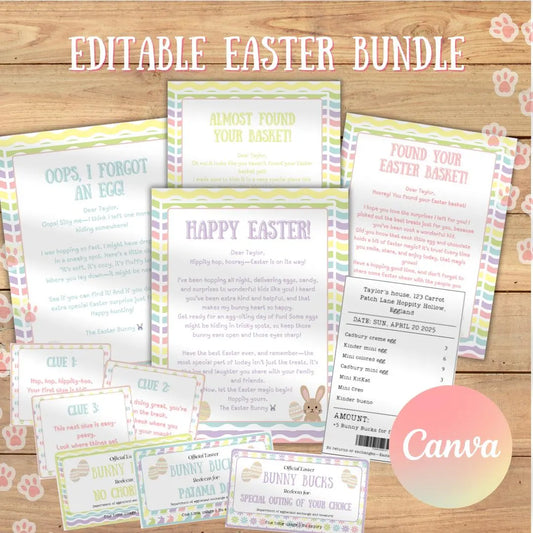 Easter Bunny Bundle Egg hunt, 12+ Printable Bunny surprises, letters coupons, Kids/Teens Easter Activities, Template, Customizable