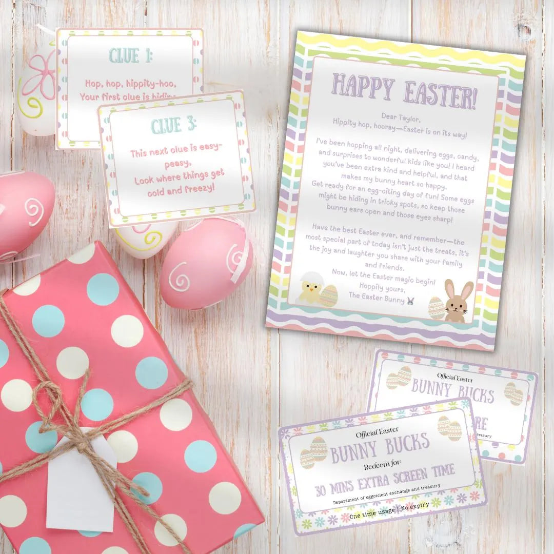 Easter Bunny Bundle Egg hunt, 12+ Printable Bunny surprises, letters coupons, Kids/Teens Easter Activities, Template, Customizable