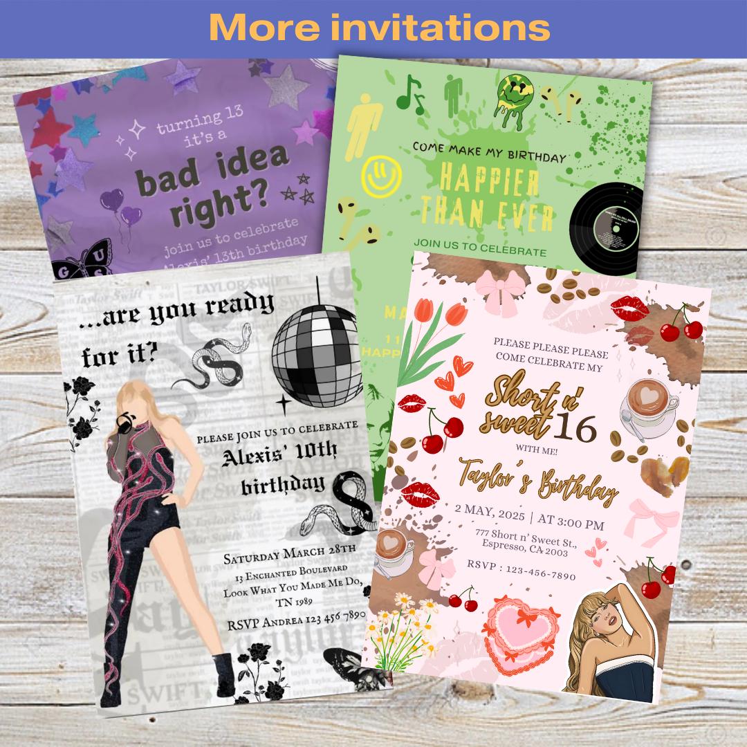 Blue Hair Color Themed Birthday Invitation, Fan Made Inspired by Music Artists, Kids Teens Adults Birthday Invite, Canva Editable