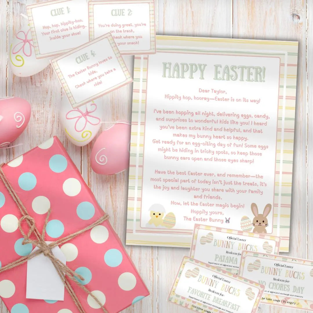 Easter Egg Hunt Bundle, 12+ Printable Easter Bunny Surprises, Bunny Letters Notes, Coupons, Kids/Teens Easter Activities, Canva Editable, Personalized Custom