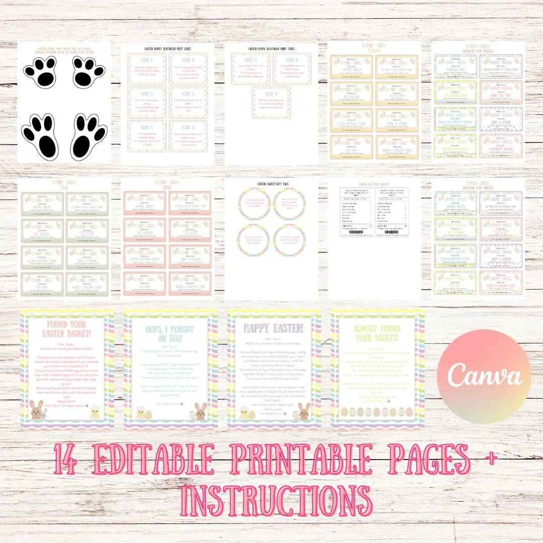 Easter Bunny Bundle Egg hunt, 12+ Printable Bunny surprises, letters coupons, Kids/Teens Easter Activities, Template, Customizable