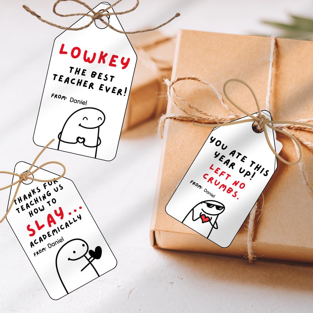 Kids Slang Teacher Gift Tags, End of Year Printable Tags from Kids, Gen Z Gen Alpha Slang, Instant Download, 12 Tags instant download PDF