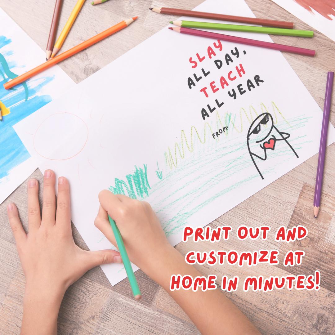 Kids Slang Teacher Appreciation Card, 6 Funny slang teacher cards Printable Digital Download, A4 Print at Home DIY, Kids Thank You card