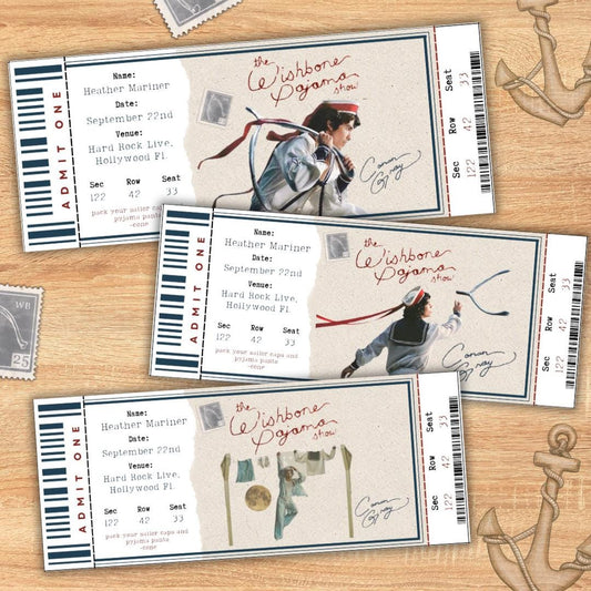 Editable Wishbone Souvenir ticket, 3 pcs Conan Pop singer themed Gift, Printable Girls Boys gift PDF, Instant download Surprise Tour