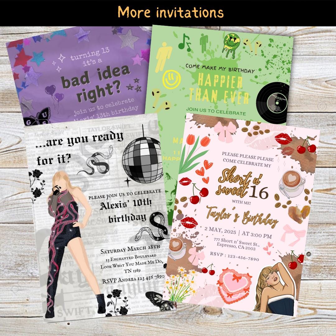 Never Ending Song Invitation, Music Themed Pop star Party, Kids Teen Birthday ideas, Adult celebration invite, Canva editable, Printable