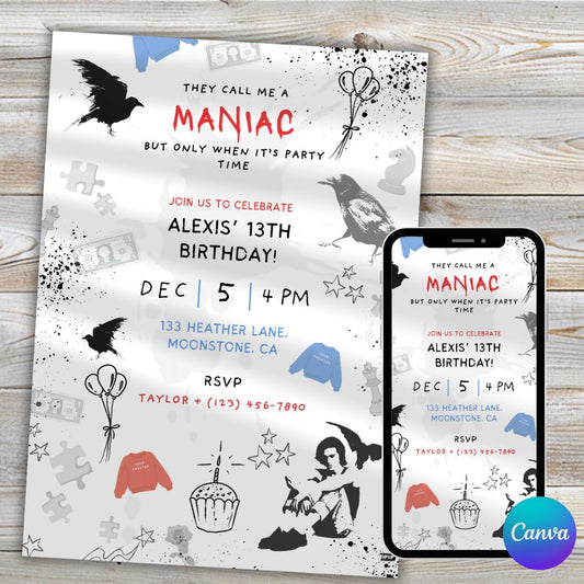 Custom Conan Gray Music Invitation, Kids Teen Party Decor, Maniac Song Pop star Printable, Canva Editable, Personalized Gift PDF