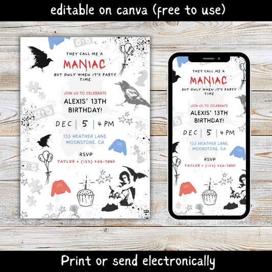 Custom Conan Gray Music Invitation, Kids Teen Party Decor, Maniac Song Pop star Printable, Canva Editable, Personalized Gift PDF