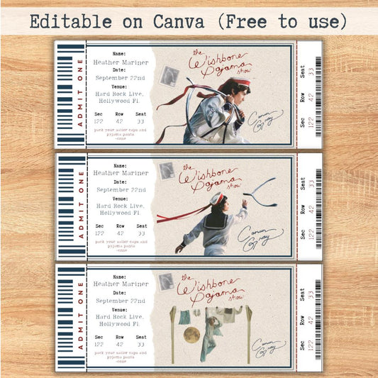 Editable Wishbone Souvenir ticket, 3 pcs Conan Pop singer themed Gift, Printable Girls Boys gift PDF, Instant download Surprise Tour