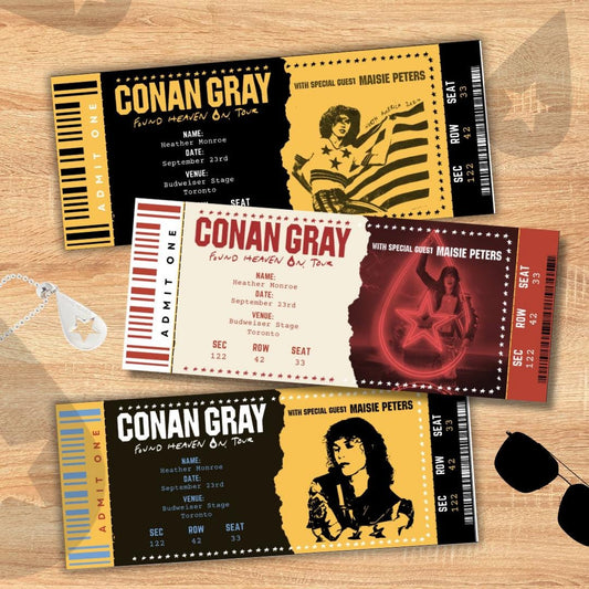 Editable Found Heaven Souvenir ticket, 3 pcs Conan Pop singer themed Gift, Printable Girls Boys gift PDF, Instant download Surprise Tour