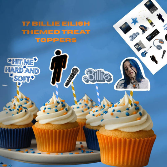 HMHAS Billie Cupcake treat toppers, Pop star themed cake decoration, Blue singer party decals, kids teens adults birthday decor, cake decor