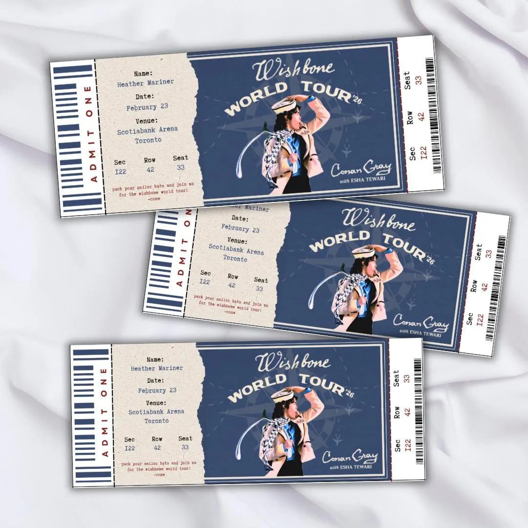 Editable Wishbone World Tour Souvenir ticket, 3 pcs Conan Pop singer themed Gift, Printable Girls Boys gift PDF, Instant download Surprise