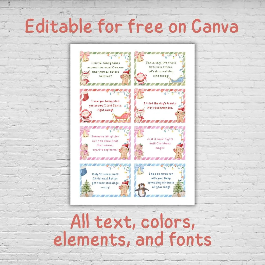 Custom Elf Notes, Christmas Holiday Elf Scene, Santa letter, activities editable Canva template, DIY Last Minute Props