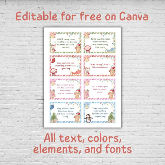 Custom Elf Notes, Christmas Holiday Elf Scene, Santa letter, activities editable Canva template, DIY Last Minute Props