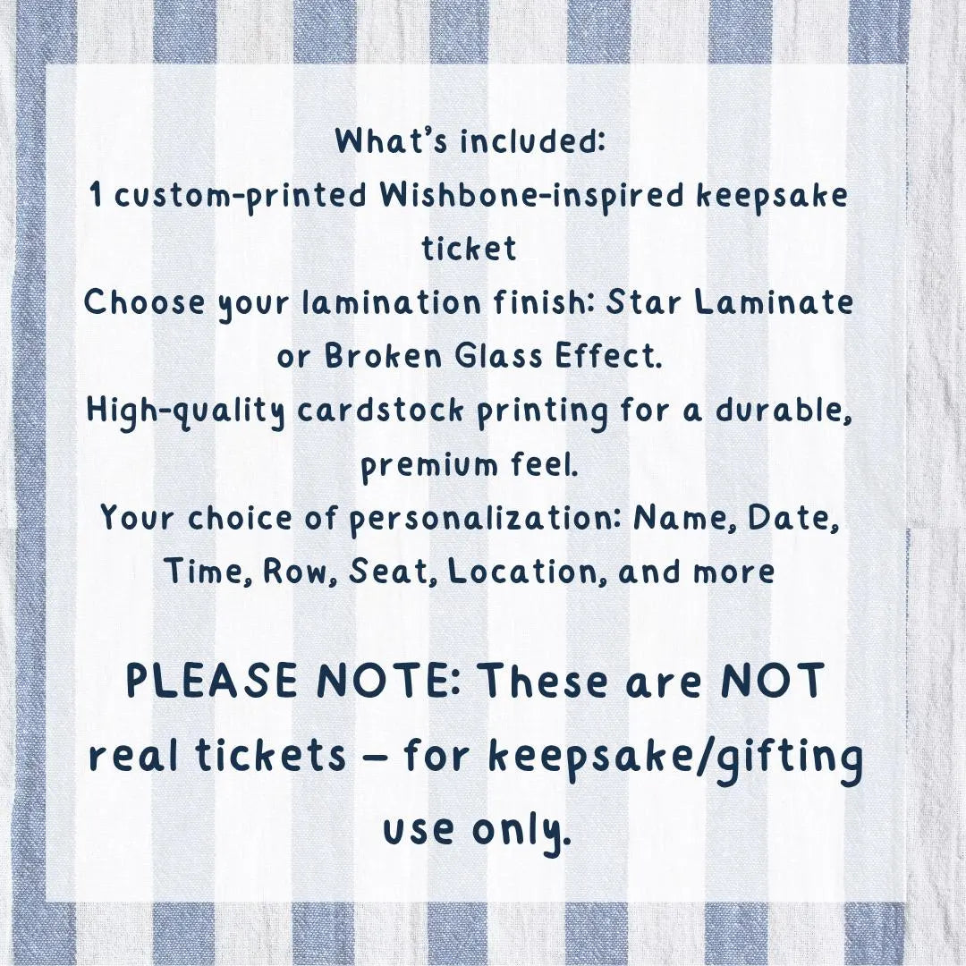 Custom Wishbone World Tour Souvenir ticket, Printed Conan Pop singer themed, Girls Boys gift, Glossy holographic