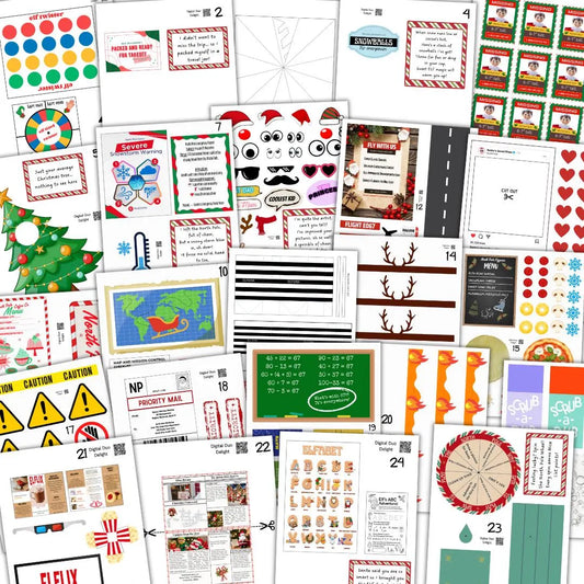 Printable Elf Scenes Lot of 24 Props Christmas Setup Letters Notes Activities Accessories Coloring Pages Instant Digital Download