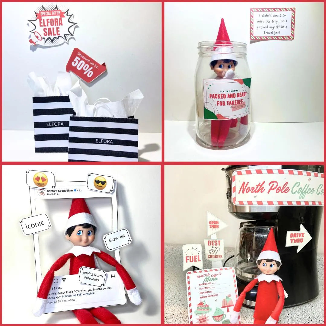 Printable Elf Scenes Lot of 24 Props Christmas Setup Letters Notes Activities Accessories Coloring Pages Instant Digital Download