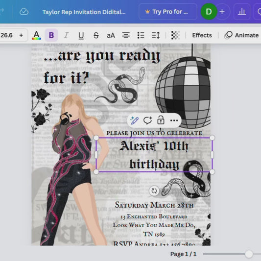 Reputation Era Inspired by Taylor Swift Adult Teens Tweens Birthday party Invitation Canva template Printable editable customizable Digital Download