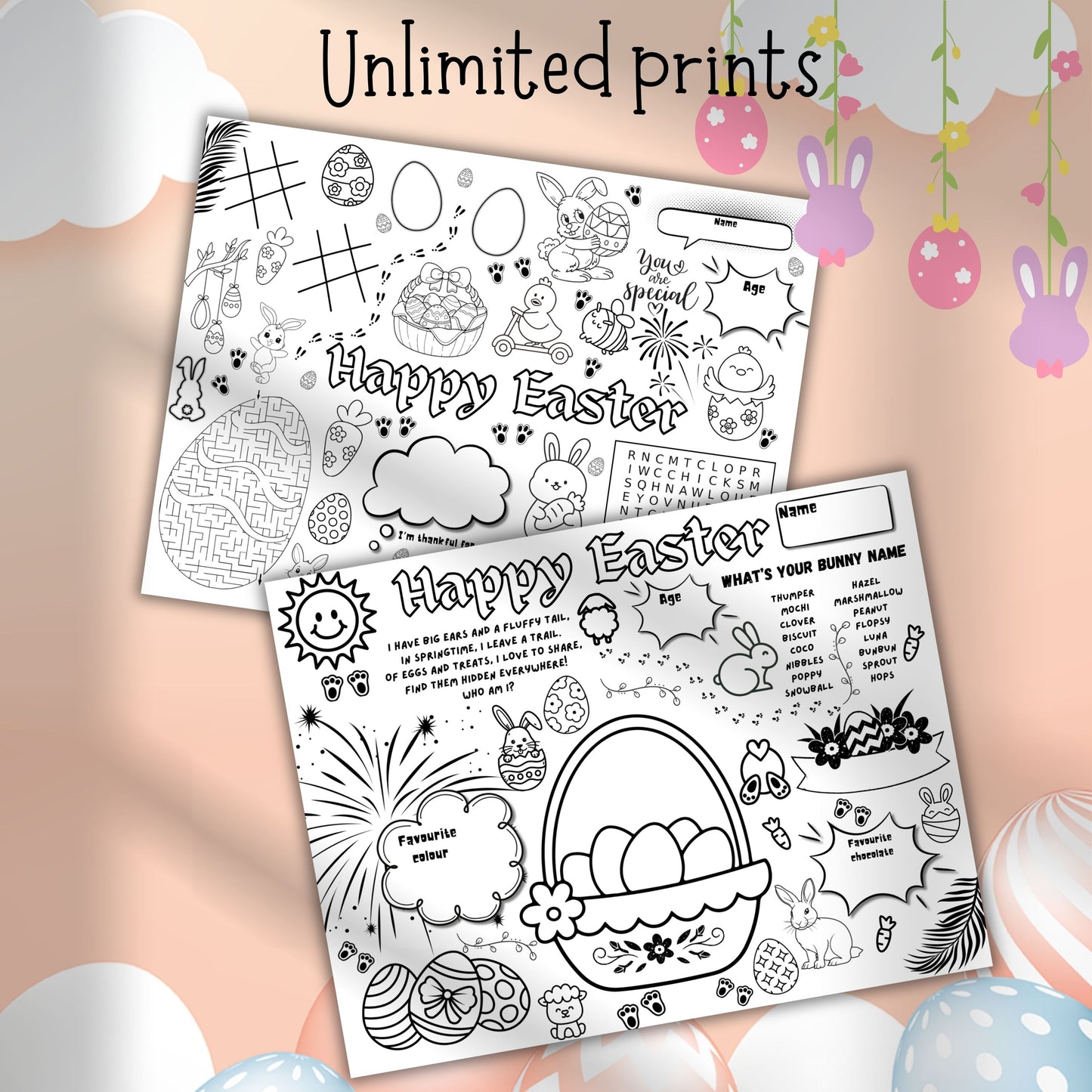 Easter Printable Worksheets Colouring Children Kids Coloring School Homeschool Journal Bunny Egg Hunt Digital Download