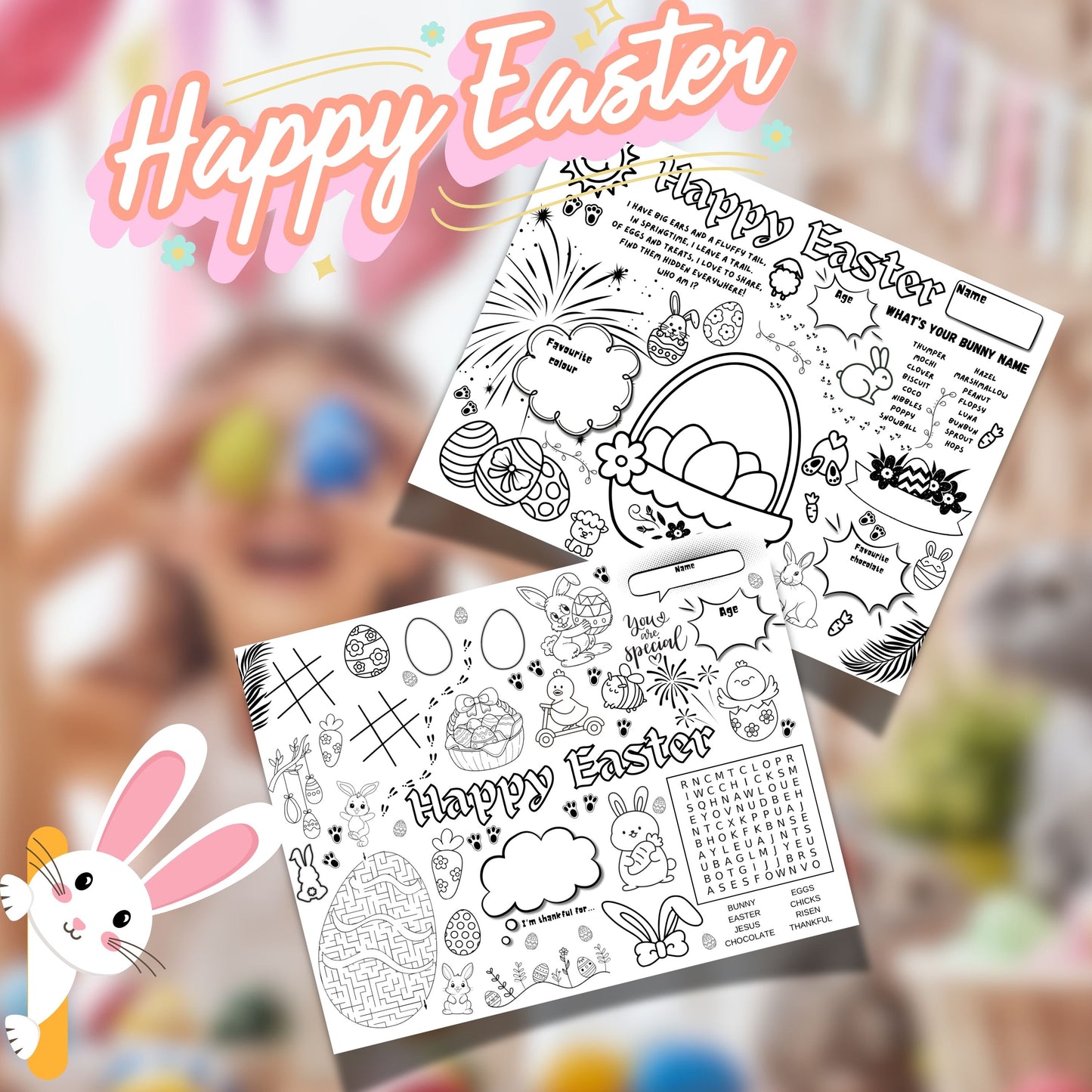 Easter Printable Worksheets Colouring Children Kids Coloring School Homeschool Journal Bunny Egg Hunt Digital Download