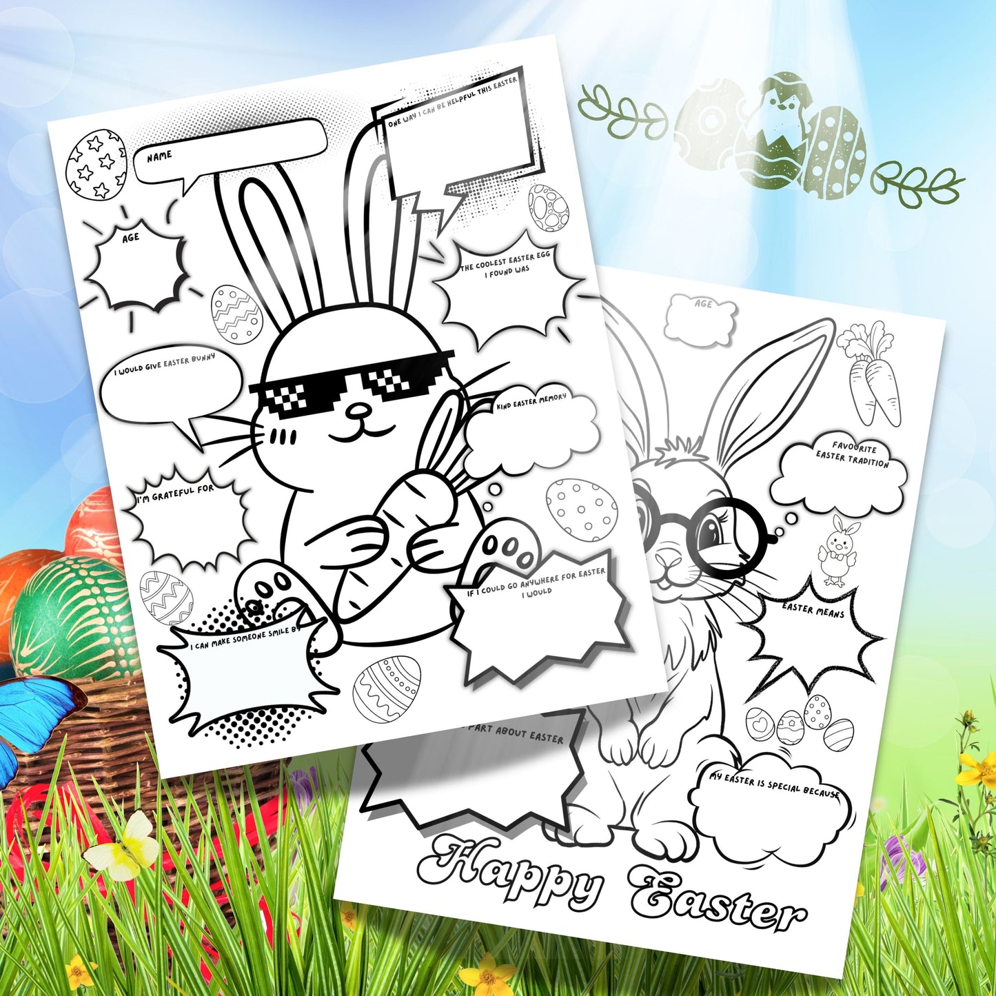 Kids Easter Coloring Pages - Printable Activity Worksheets - Homeschool Preschool Learning Fun Digital Download